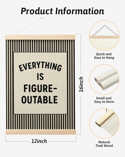 FGFK Everything Is Figureoutable Positive Affirmations Wall Art Poster Hanger Frame, Retro Black Inspirational Canvas