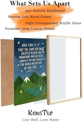 KensTro 12x16in Same God Creation Inspirational Christian Kids Wall Art,Natural OAK Wood Frame with Mountain Canvas