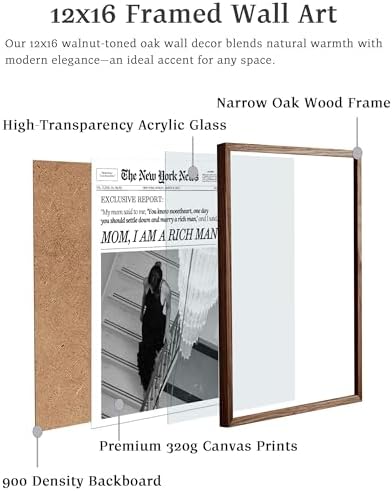 EcoHest 12x16 in Mom I Am a Rich Man Newspaper Framed Wall Art