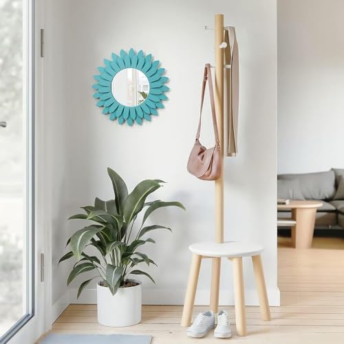 Honiway Beach Wall Decor Mirror 2 Pack 12 inch Wood Coastal Wall Decor Sunburst Boho Home Decor Room Decor for Bedroom
