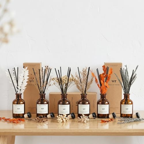 WEALD TRIBE Flower Reed Diffuser Set Vanilla Cinnamon Scent for Bathroom Air Fresheners | 4.0 fl oz Fragrance Oils with