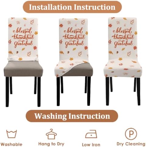 Fall Chair Covers Set of 6 Pumpkin Dining Chair Seat Cover Stretch Removable Autumn Chair Slipcover Protector for Thanksgiving Dining Room Kitchen Home Decor