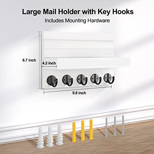 Lwenki Key Holder for Wall, Decorative Key and Mail Holder with Shelf Has Large Key Hooks for Bags, Coats, Umbrella –