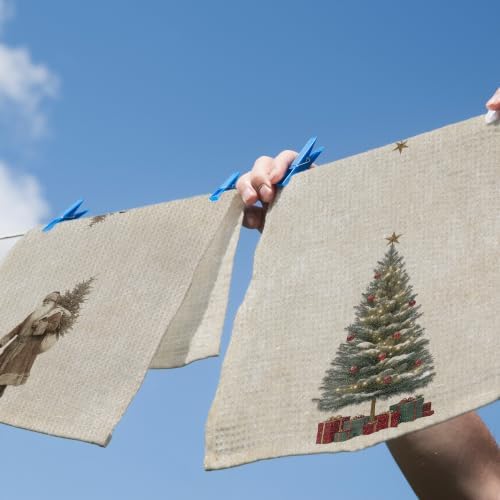 Vintage Christmas Tree Santa Kitchen Dish Towels 16x24, Set of 2