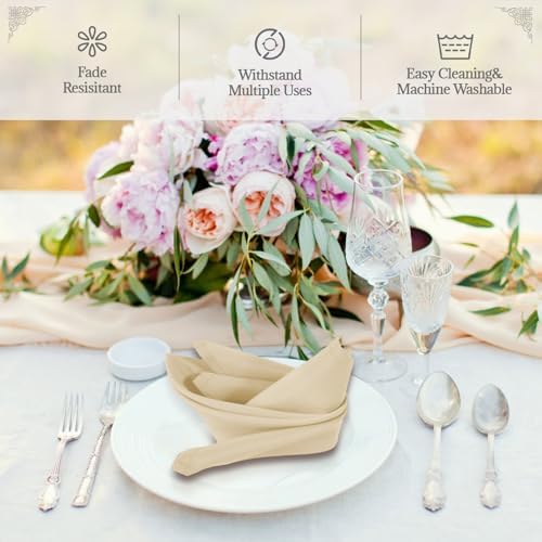 PLOYMONO Beige Cloth Napkins - 8 Pack 17" x 17" Washable Polyester Napkins
