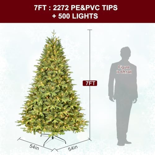 Treepool 7FT Prelit Artificial Christmas Tree, 2272 PE/PVC Tips, 500 Lights