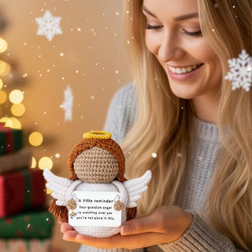 Crochet Guardian Angel Gifts for Cancer Mom Friend Nurse Teacher,Get Well Soon Gifts for Catholic Spiritual Self Motivation Church Decor Emotional Inspirational Support Graduation Gift