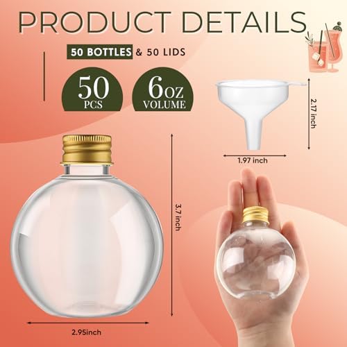 Layhit 50 Pack 6 oz Plastic Potion Bottles with Lids, Gold Aluminum Cap
