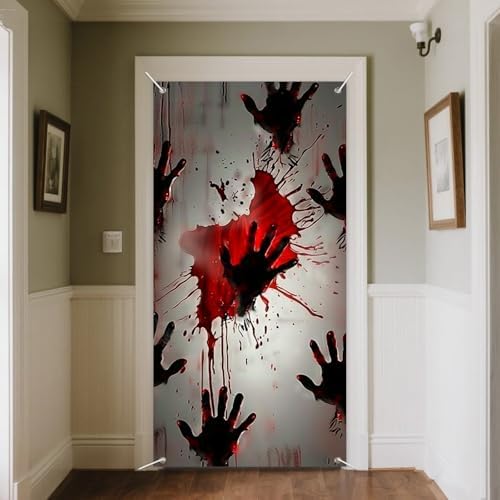 IVN Halloween Red Handprint Door Door Cover Decorations 35x71 Inch