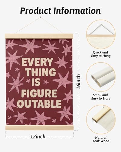 FGFK Everything Is Figureoutable Inspirational Wall Art Poster Hanger Frame, Retro Red and Pink Star Positive