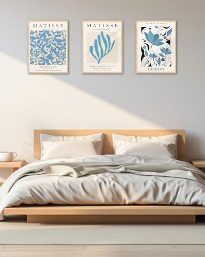 KensTro 12x16 Oak Picture Frames Set of 3 with Blue Art Prints