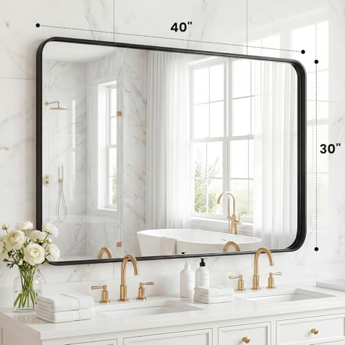 30"x 40" Black Bathroom Mirror for Sink, Rectangle Vanity Mirror