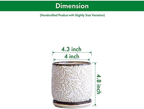 D'vine Dev Embossed Leaves Ceramic Planter, 4 in, Smoked White, 27-A-Z-1