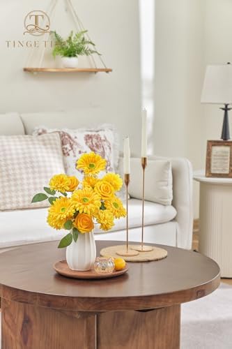 TINGE TIME 23pcs Artificial Flower Combo, Bright Yellow Gerbera Daisy Rose