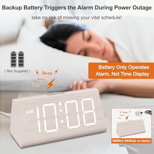 DreamSky Wooden Digital Alarm Clock for Bedrooms with Large Numbers