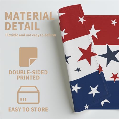4th of July Placemats Set of 4 18x12 Inch Independence Day Patriotic Blue Red White Star Linen Place Mats Heat-Resistant Washable Wipeable Memorial Day Table Mat for Party Kitchen Dining Room Dinner