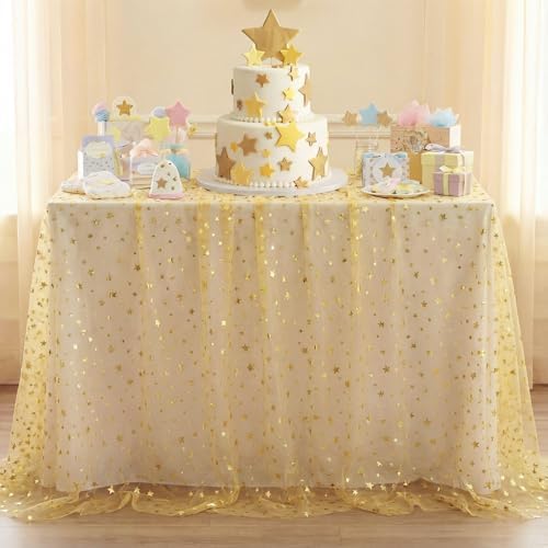 4 Pcs Gold Star Table Runner Sequin Tulle for Wedding Party