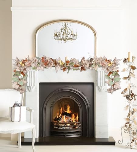 DearHouse Fall Maple Leaf Garland, 5.9Ft Hanging Vine Artificial Autumn Foliage for Thanksgiving, Home, Wedding, Fireplace, Party, Christmas Decor (White)