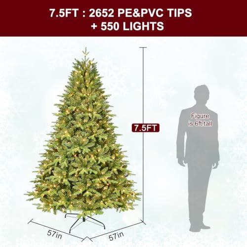 Treepool 7.5FT Prelit Artificial Christmas Tree, 2652PE/PVC Tips, 550Lights