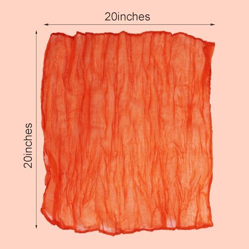 Nydotd 6pcs Fall Cheesecloth Napkins Thanksgiving Boho Dinner Napkins Wrinkled Rustic Linen Table Decorative Cloth Napkins for Wedding Party Baby Shower Family 20 x 20 Inch (Orange)