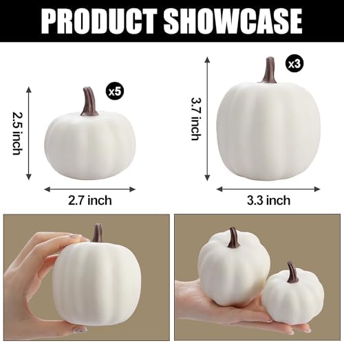 Artgar Pumpkin Decor - White Artificial Pumpkins - 8 PCS Foam Pumpkin Set