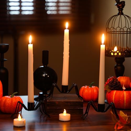 Mumufy 3 Pack Black Spider Taper Metal Candle Holders Halloween Candlestick Holders Spider Candle Stick Holder Fits 3/4 Inch Candles for Halloween Dining Table Home Spooky Party Decor