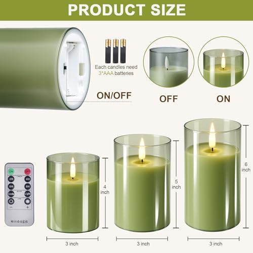 Tyawon Glass Battery Operated LED Flameless Candles with Remote and Timer, Real Wax Candles Warm Color Flickering Light