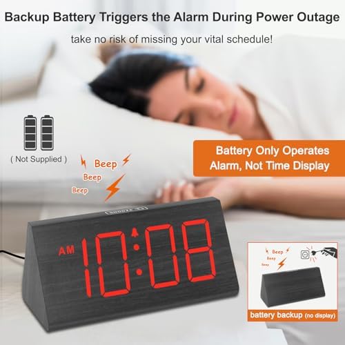 DreamSky Wooden Digital Alarm Clock for Bedrooms with Large Numbers