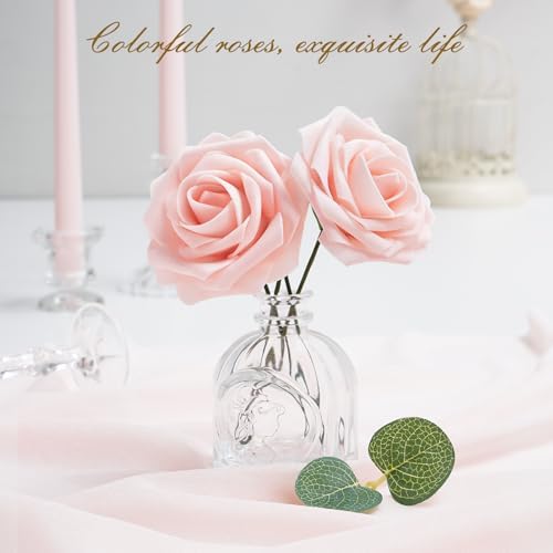 BLEUM CADE 16Pcs Artificial Flowers Fake Foam Roses with Stems for Wedding