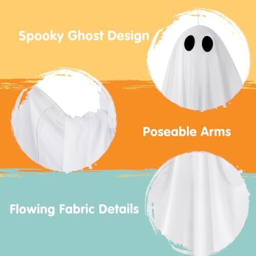 JOYIN 2 Pcs 47” Halloween Light up Hanging Ghost Decorations Outdoor, Cold White Flying Lighted Ghosts with Timer for Haunted House Prop, Front Yard Patio Party Decor Indoor Outside