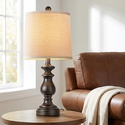 PARTPHONER Traditional Table Lamp Set of 2, Rustic Farmhouse Table Lamps for Living Room Bedroom, 22" Bedside Desk