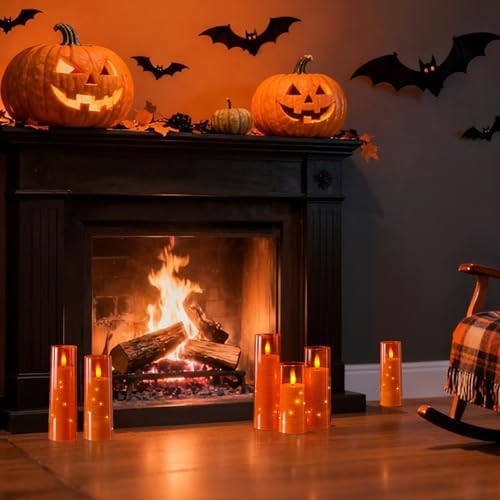 Raycare Orange Halloween Flameless LED Pillar Candles with Remote Timer