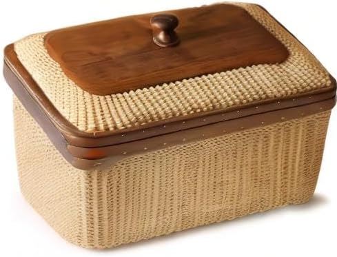 Natural Cane Weave Storage Basket / Black Walnut Height7.5in