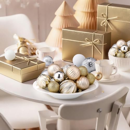 Lunmon 64 Pcs Christmas Ball Ornament Gold Silver White 1.57/1.97/2.36 Inch