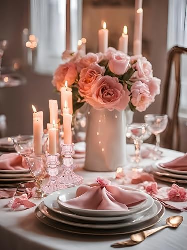 Pink Glass Candlestick Holders, Taper Candle Holders, Set of 6