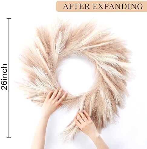 Sggvecsy Pampas Grass Wreath 26’’ Faux Pampas Wreath for All Seasons Artificial Pampas Wreath Christmas Decor Boho Wall Decor for Front Door Farmhouse Fall Autumn Xmas Spring Wreath Decoration (Mix)