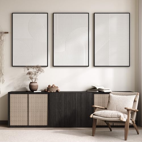 Large 3D Textured Modern White Abstract Wall Art for Living Room, 3 Piece