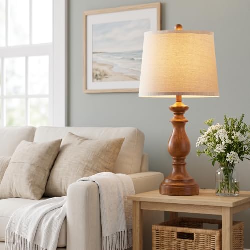 PARTPHONER Traditional Table Lamp Set of 2, Rustic Farmhouse Table Lamps for Living Room Bedroom, 27" Bedside Desk