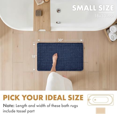 MIULEE Set of 2 Waffle Bathroom Rugs Boho Bath Mat Navy Blue 18x30 Inch