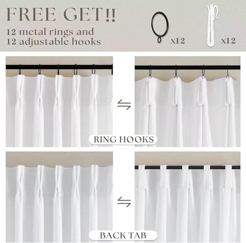 TWODRAPES Snow White Pinch Pleat Semi Sheer Linen Curtains W70xL102 1 Panel