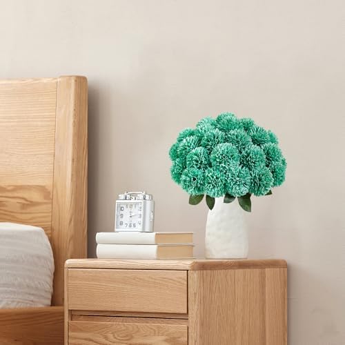 SITUMEIZI 12 Pcs Teal Flowers Artificial Chrysanthemums, Fake Mums