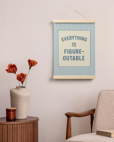 FGFK Preppy Blue Everything Is Figureoutable Inspirational Wall Art Poster Hanger Frame, Trendy Blue Striped Positive