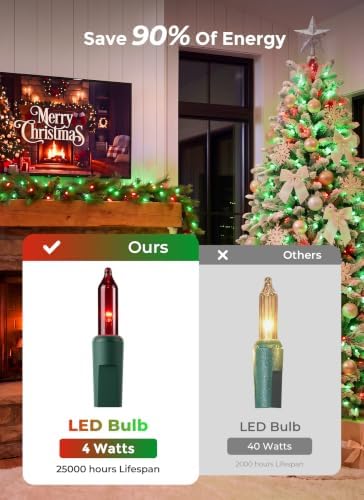 Minetom Red & Green Christmas String Lights 100 Count 20 Feet, Green Wire