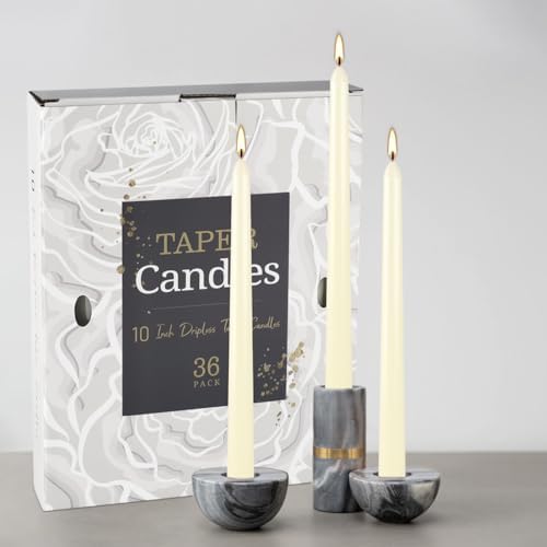 YOROXRG 36 Pack Ivory White Taper Candles, 7-8 Hours Burn Time, Unscented, Smokeless and Dripless, 0.8 x 10 Inch Dinner Candle Set for Household, Wedding, Party and Home Décor Candlesticks