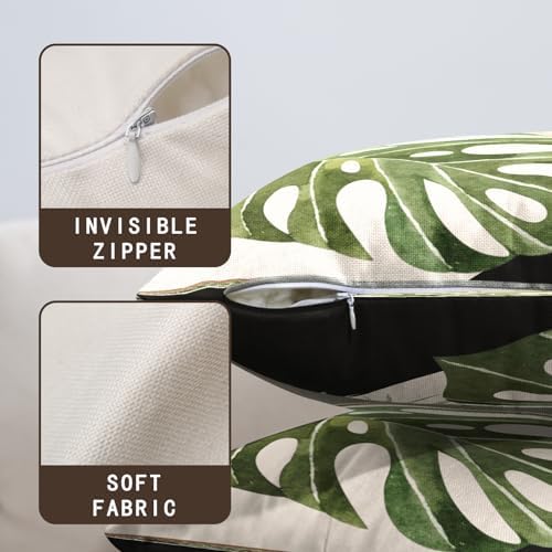 Summer Tropical Palm Leaf Pillow Cases 16x16 Set of 2 Green Banana Leaves Monstera Botanical Pillowcase Modern Geometric Plant Outdoor Decorative Throw Cushion Cases for Bedroom Living Room