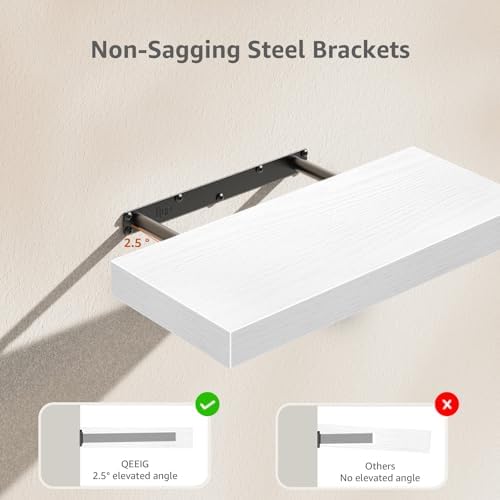 QEEIG Floating Shelves for Wall Small Shelf (White, Set of 3, 15.7" x 6.7")