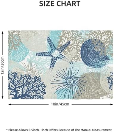 Nautical Coastal Placemats Set of 6 18x12 Inch Summer Beach Themed Linen Place Mats Heat-Resistant Washable Wipeable Beachy Seashell Table Mat for Party Kitchen Dining Room Dinner Table Decor