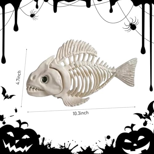 Halloween Animal Skeleton Decor Halloween Decorative Horrible Cow Bat Spider Rat Bones for Decoration (1, Fish)