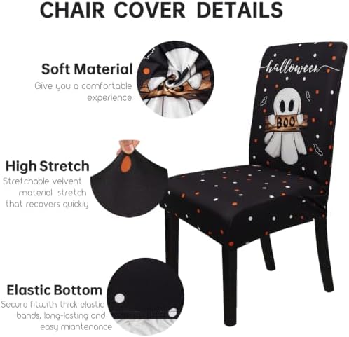 Halloween Chair Covers Set of 6 Cute Blcak Cat Ghost Parson Chair Slipcover