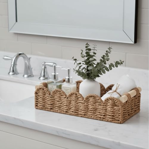 CubesLand Toilet Paper Storage Basket Organizer, Small Wicker Decor Basket